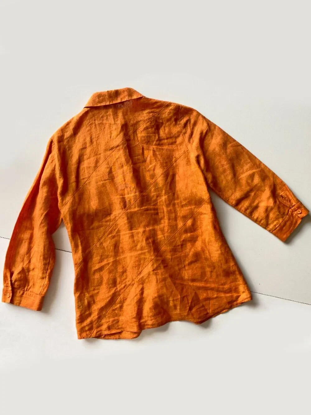 Lafayette 148 Orange Linen Button Front Shirt Womens 3/4 Sleeve Top Size 4 - Picture 3 of 9